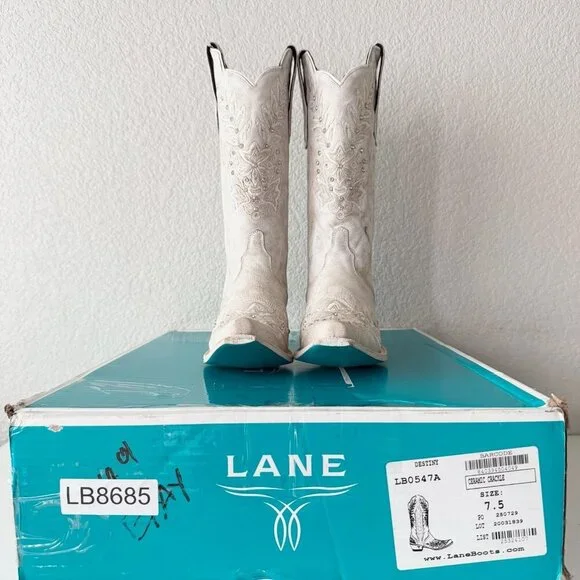 Lane DESTINY Womens Cowboy Boots 7.5 White Western Cowgirl Bridal Mid Calf Tall - Picture 11 of 12